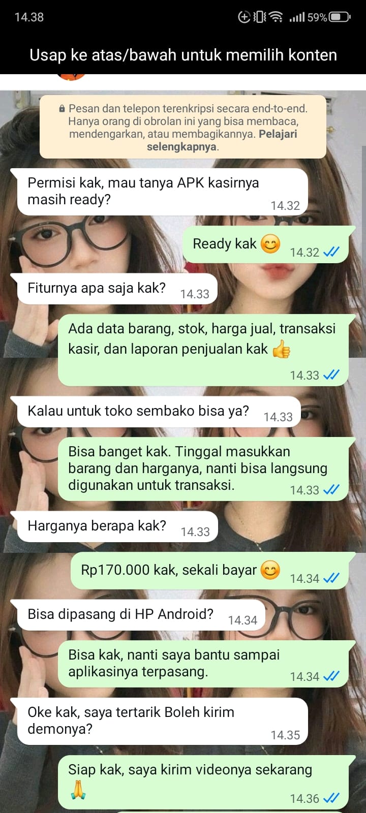 Bukti Chat & Transfer Pelanggan LAKU POS